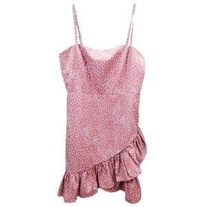 Nic & Jo Polka Dot Spaghetti Strap Asymmetrical Ruffle Hem Dress Size Large